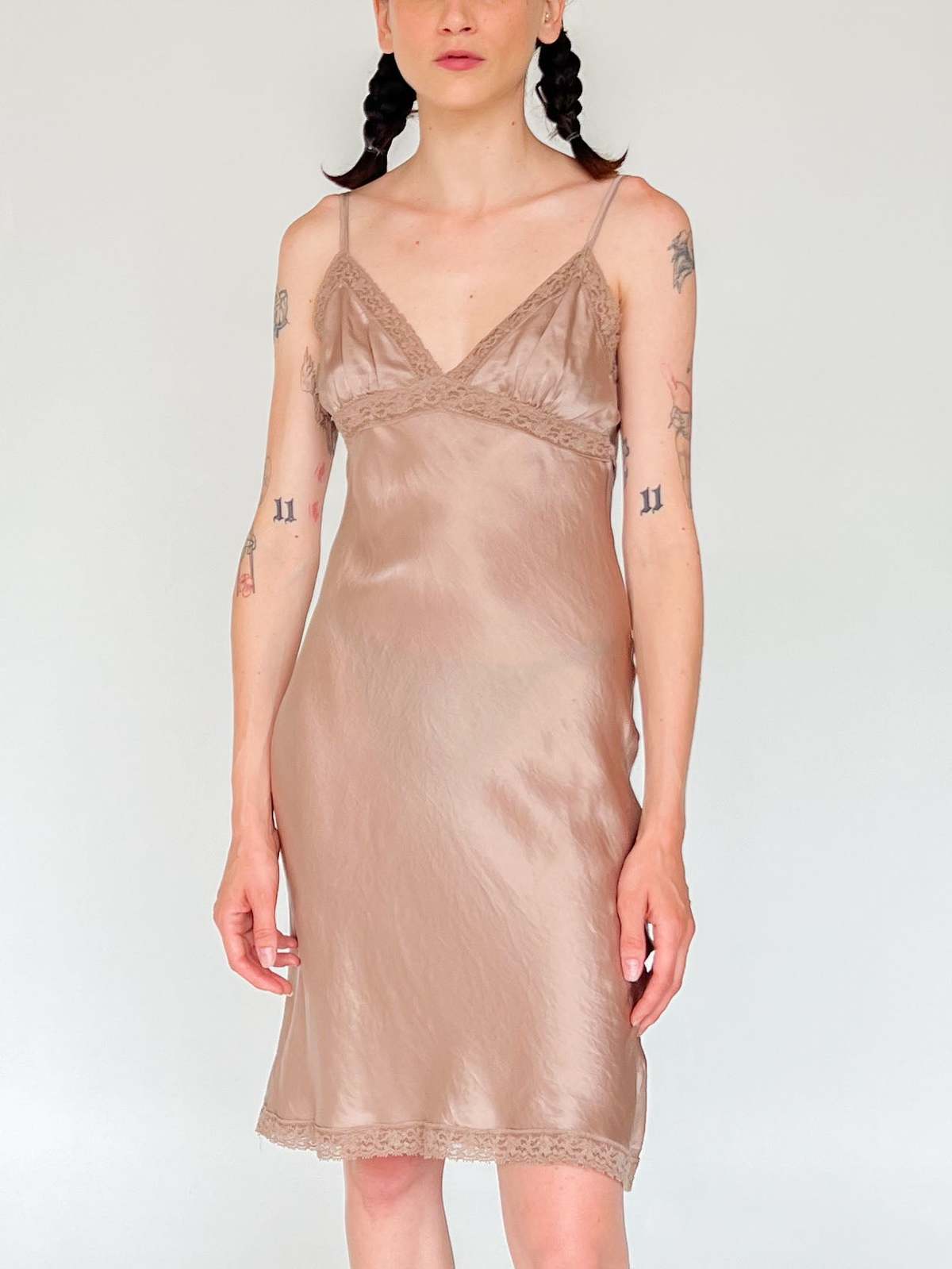 Silk Lace Slip Dress - Beige | Garmentory