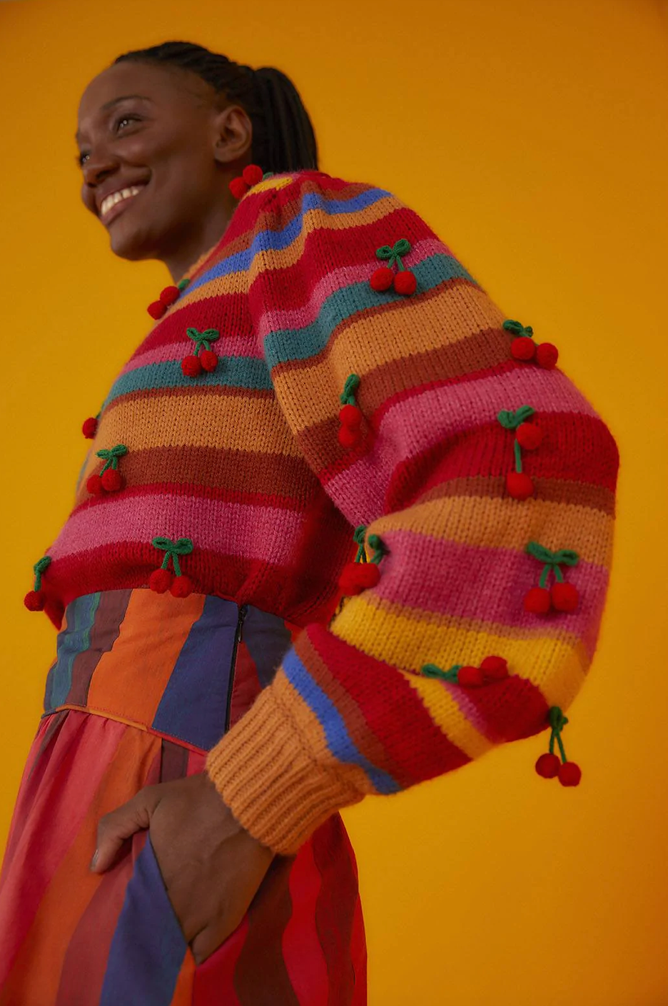 Farm Rio Crochet Cherry Sweater Flower Stripes Garmentory