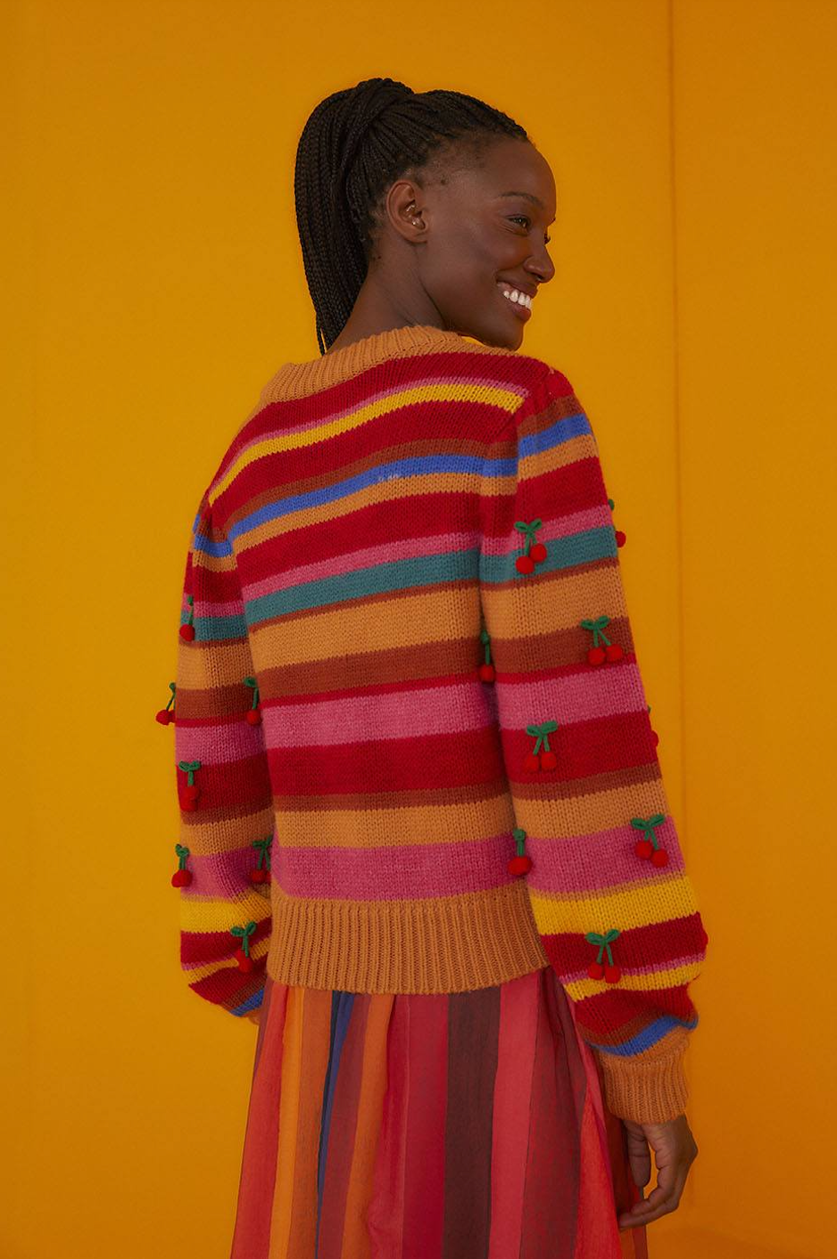 Farm Rio Crochet Cherry Sweater Flower Stripes Garmentory