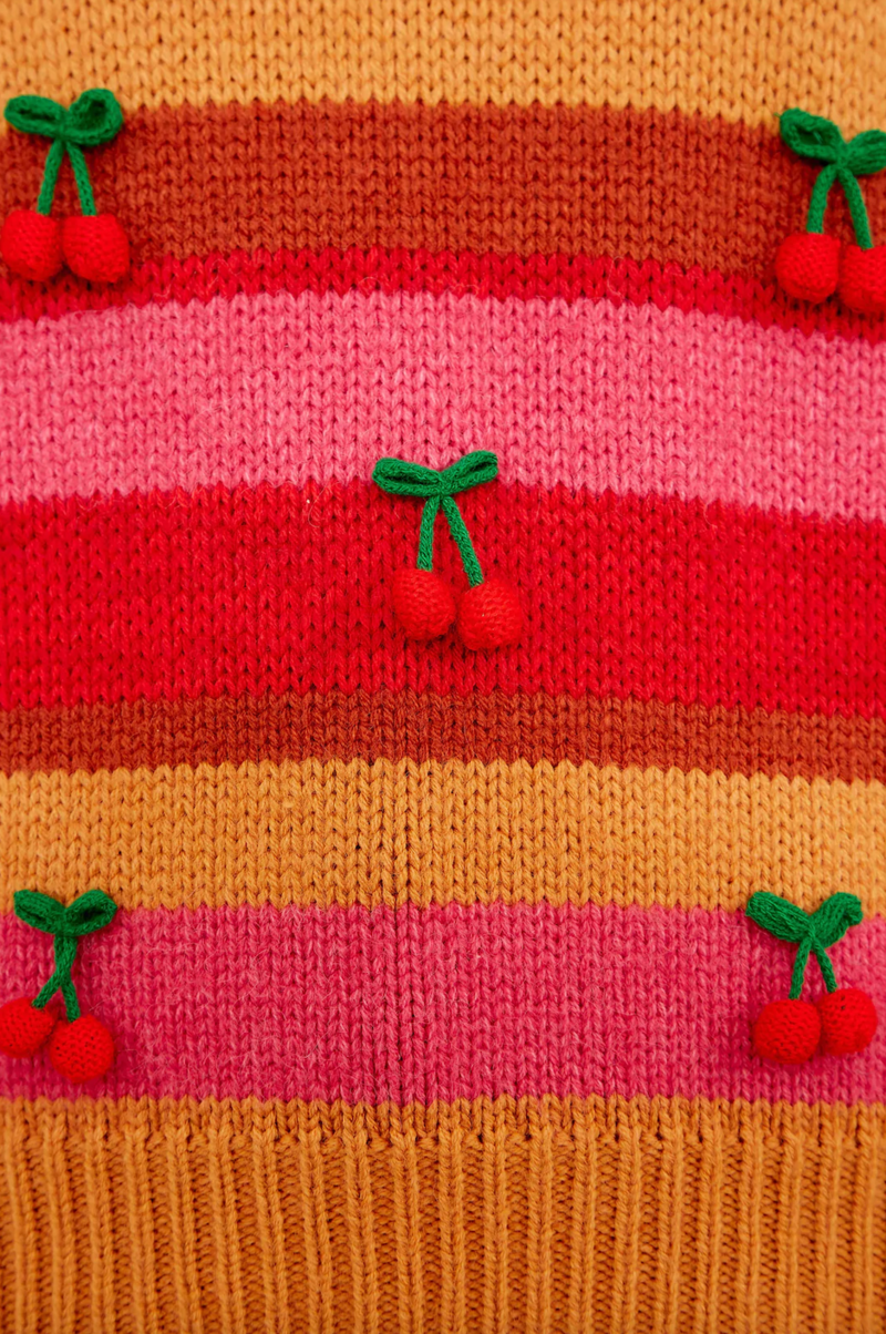 Farm Rio Crochet Cherry Sweater Flower Stripes Garmentory