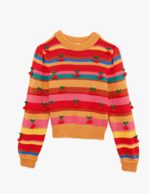 Farm Rio Crochet Cherry Sweater - Flower Stripes | Garmentory