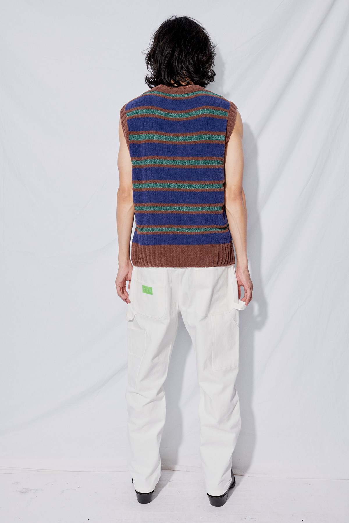 AMOMENTO Velvety Striped Vest - Blue/Green Stripe | Garmentory