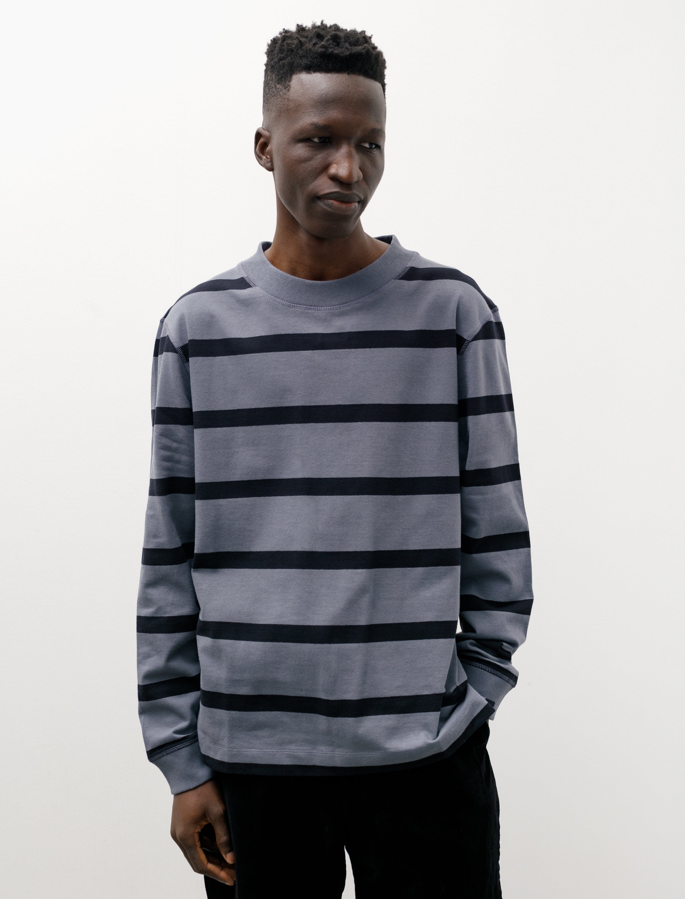 Margaret Howell Wide Crew Matelot Stripe Longsleeve - Blue/Black