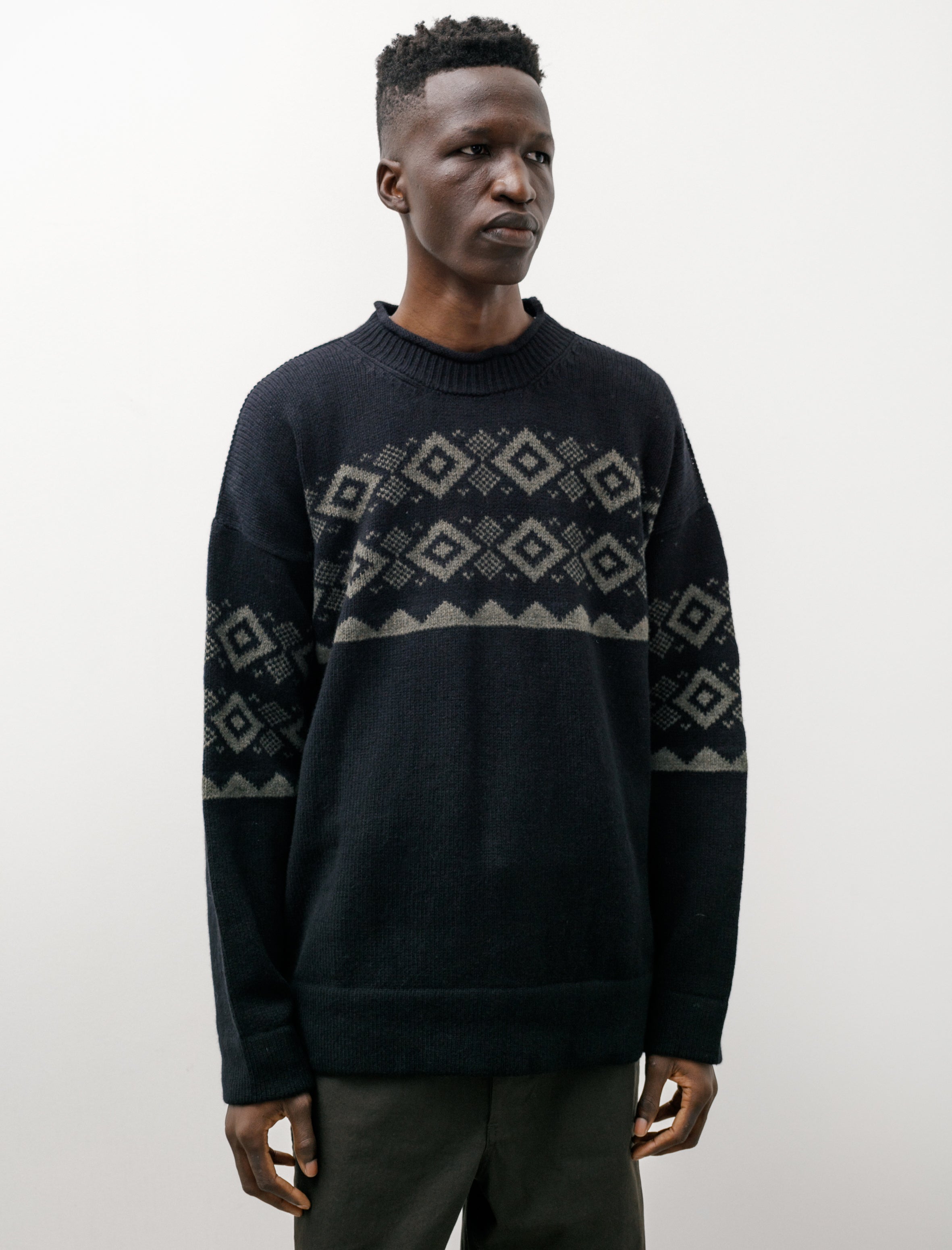 Margaret Howell Oversized Fairisle Geelong Sweater - Black/Green 