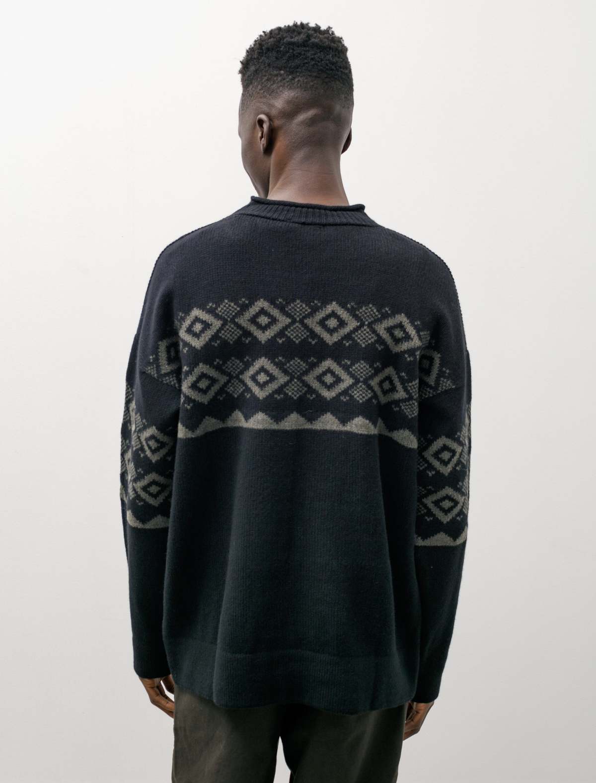 Margaret Howell Oversized Fairisle Geelong Sweater - Black/Green 