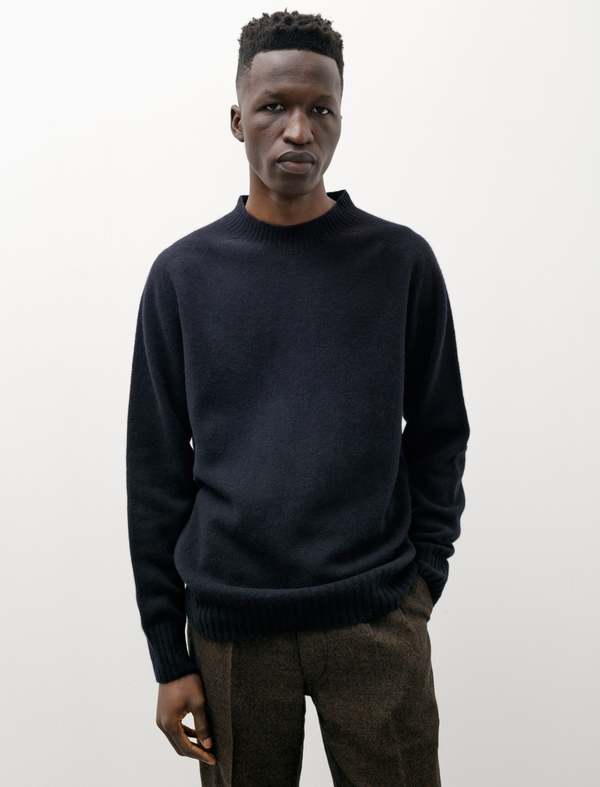 Margaret Howell Saddle Crew Merino Cashmere Sweater - Dark Navy