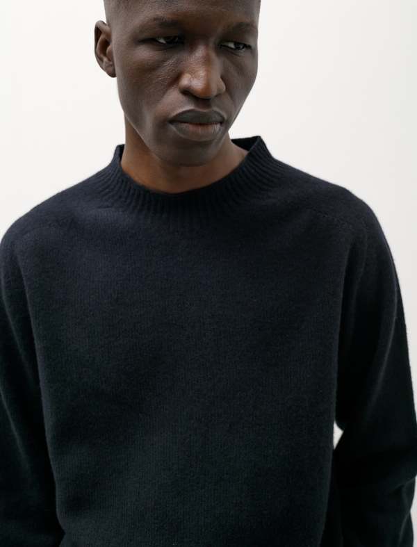 Margaret Howell Saddle Crew Merino Cashmere Sweater - Dark Navy