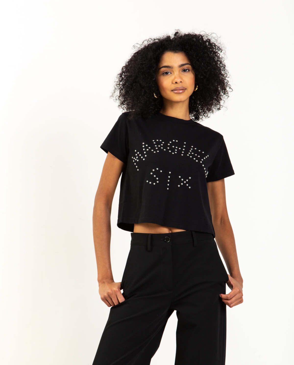 MM6 Maison Margiela Cropped T-Shirt - Black | Garmentory