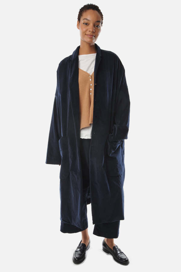 ALBUM DI FAMIGLIAベルベットコート Album di Famiglia Velvet Loose Coat - Navy | Garmentory