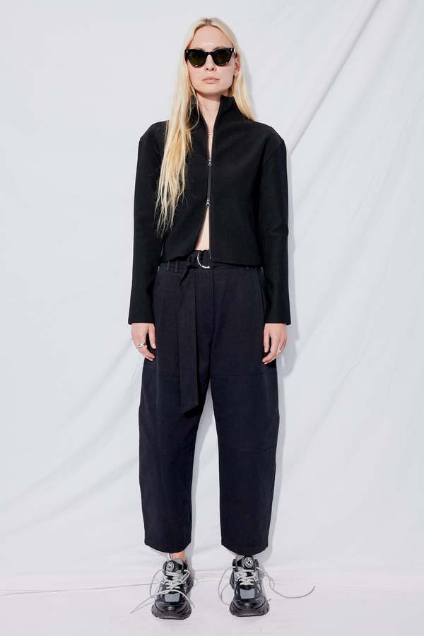 AMOMENTO Mock Neck Zip Up Cardigan - Black | Garmentory