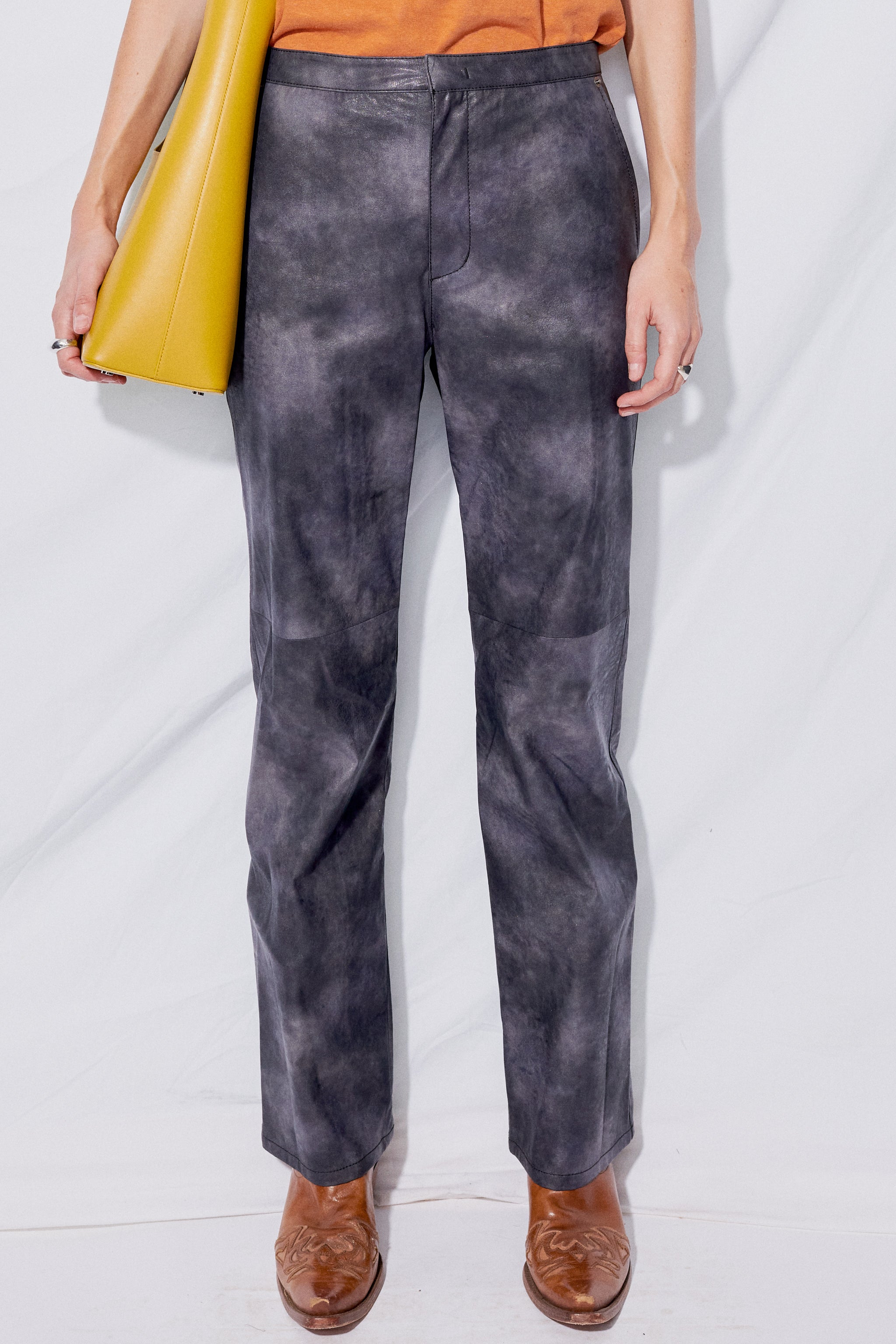 【OPEN YY】FAUX LEATHER TIE-DYE PANTS / CHARCOAL Theopen Product Faux Leather Tie Dye Pant - Charcoal
