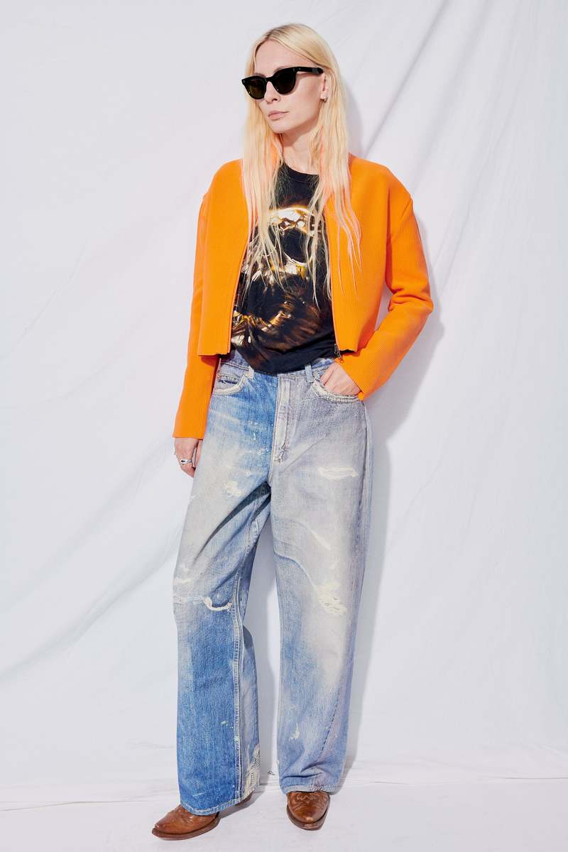 AMOMENTO Mock Neck Zip Up Cardigan - Orange | Garmentory