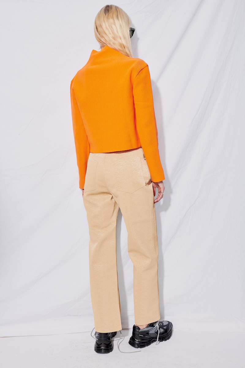 AMOMENTO Mock Neck Zip Up Cardigan - Orange | Garmentory