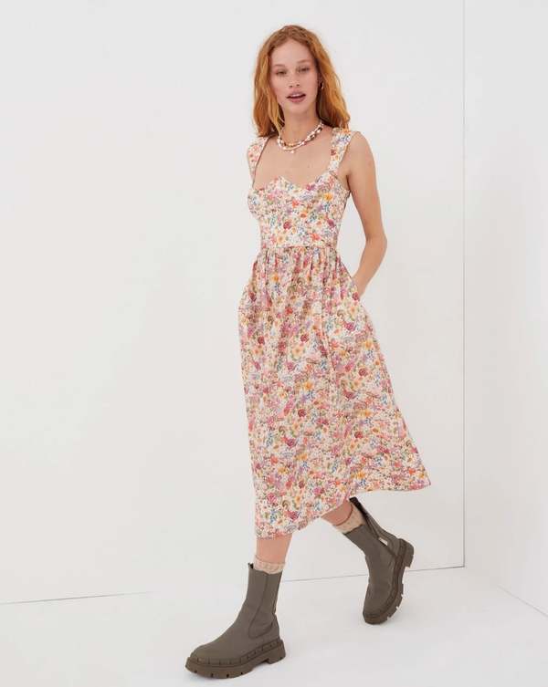 For Love & Lemons Theodora Midi Dress - Pink on Garmentory