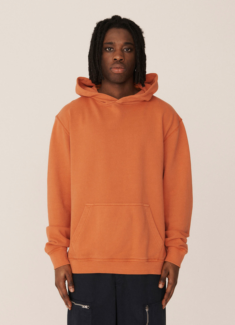 YMC Trugoy Cotton Loopback Hooded Sweatshirt Orange Garmentory