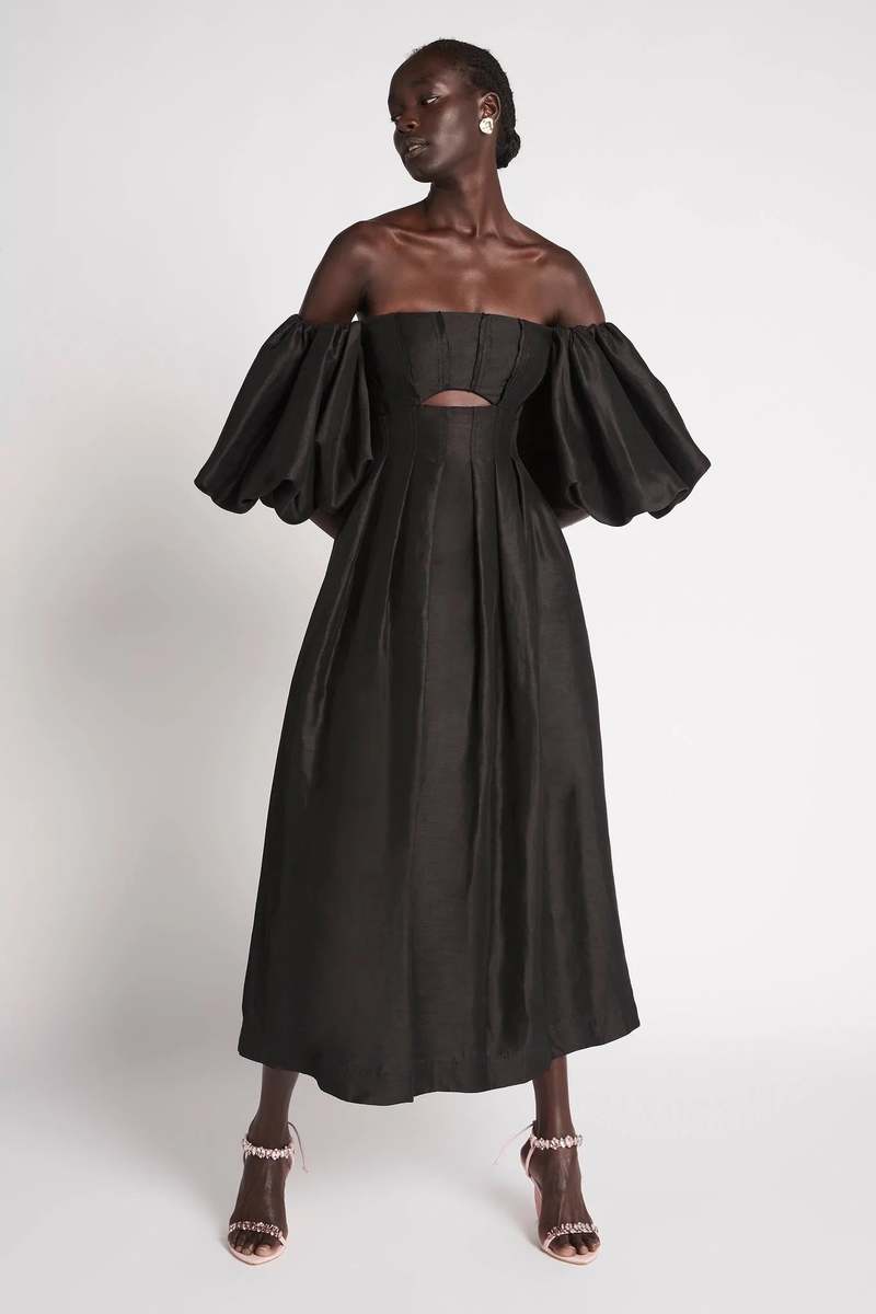 eugenie off shoulder midi dress Aje Eugenie Off Shoulder Midi Dress