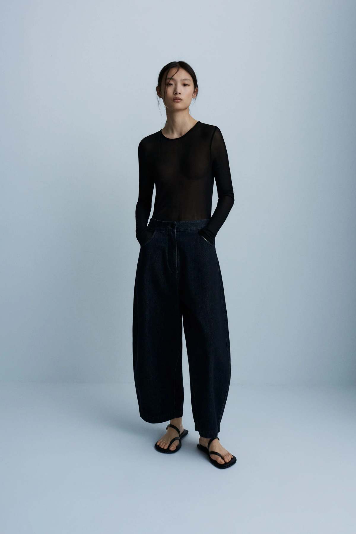 Cordera Curved Leg Pants - Black Denim | Garmentory