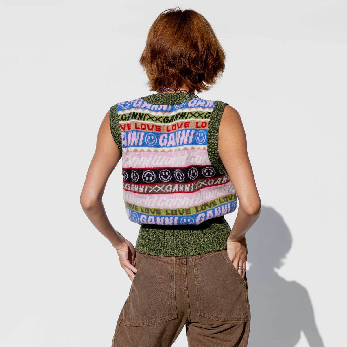 Ganni Graphic V-Neck Vest - Multi | Garmentory
