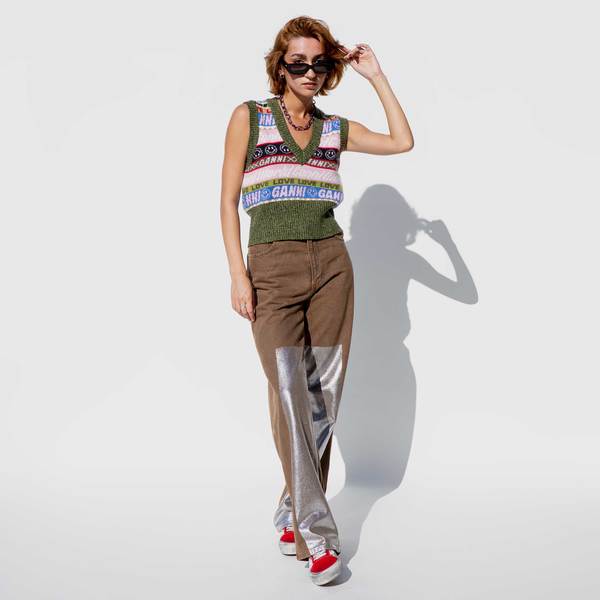 Ganni Graphic V-Neck Vest - Multi | Garmentory