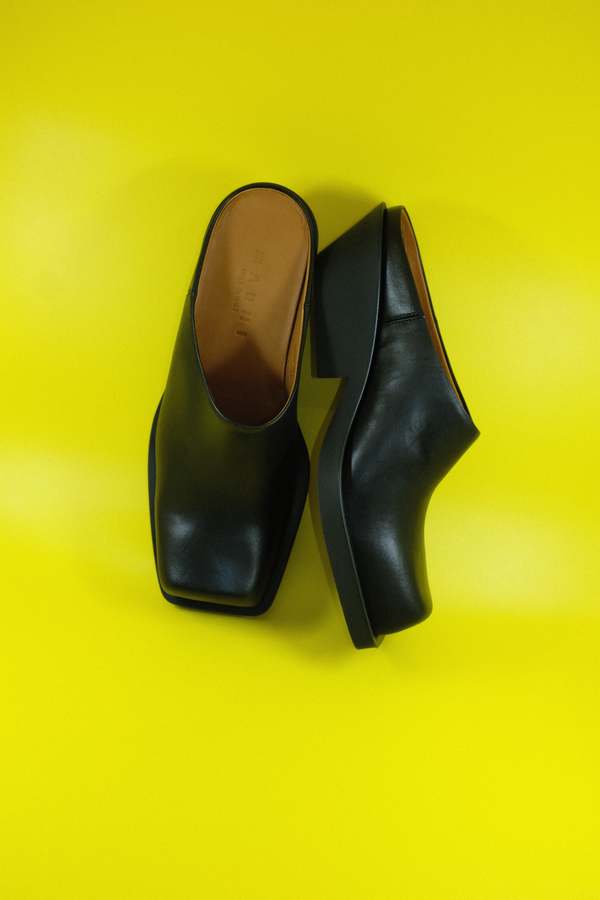 Marni Leather Square Toe Sabot Mule - Black | Garmentory
