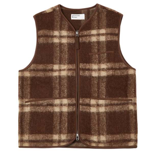 Universal Works Soft Wool Fleece Zip Gilet Brown Garmentory