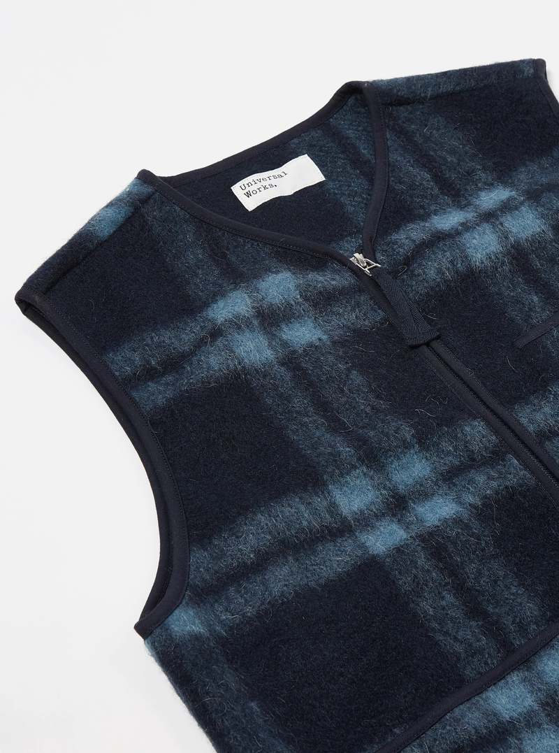Universal Works Soft Wool Fleece Zip Gilet Navy Garmentory