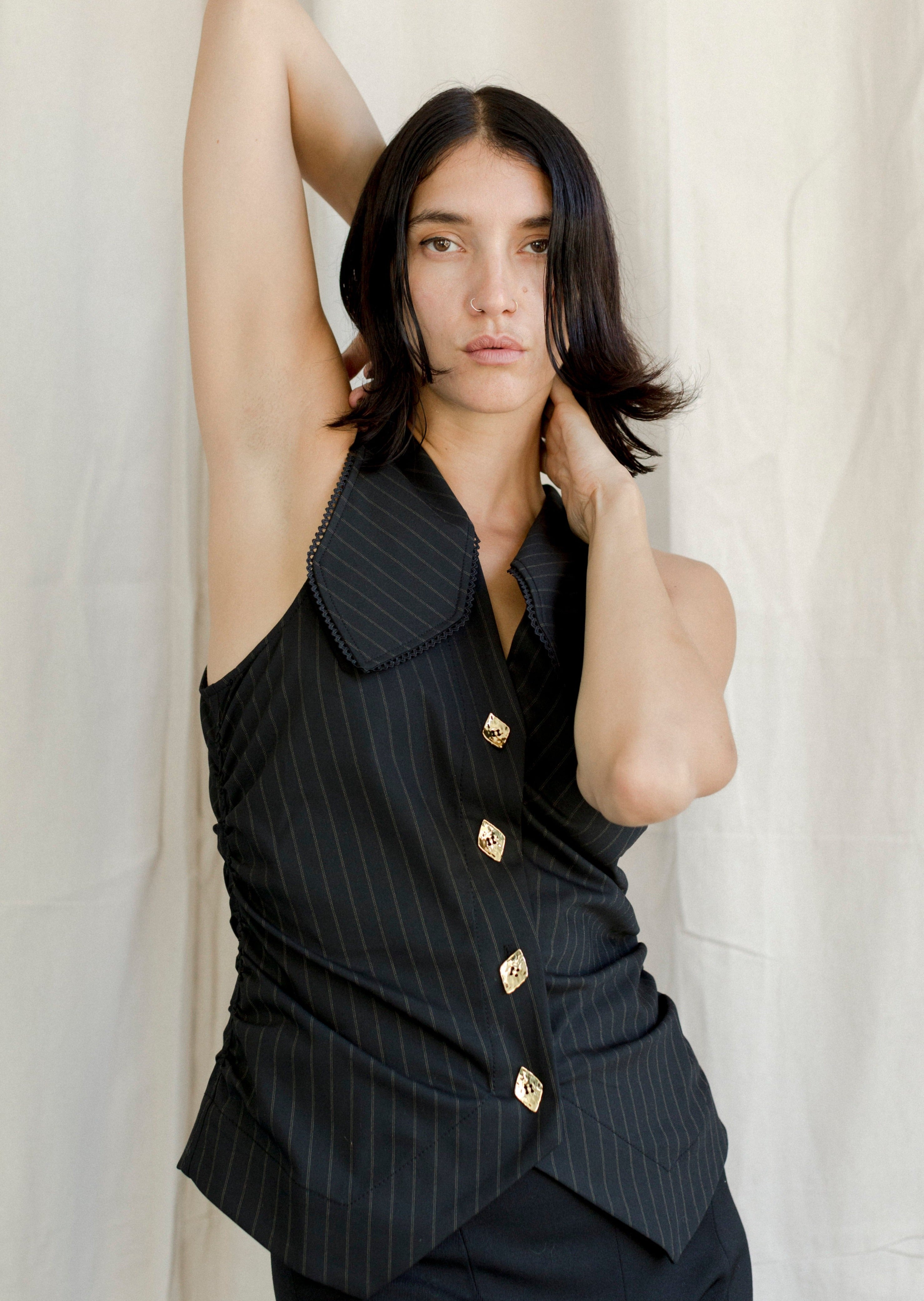 アウターその他 GANNI Woman Waistcoat Black W0189 099 Ganni Striped Waistcoat - Black | Garmentory