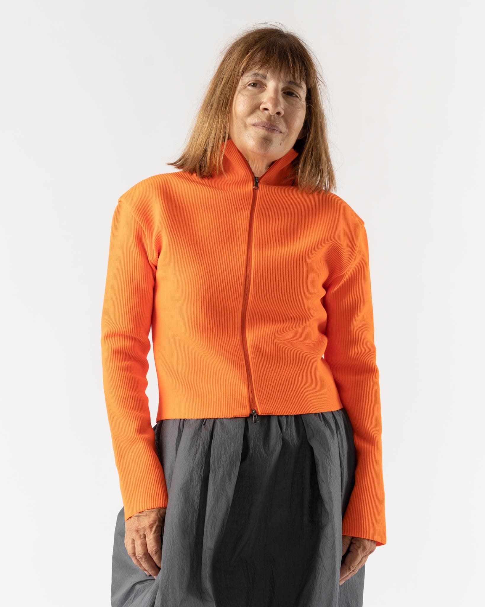 Amomento Mock Neck Zip-Up Cardigan in Orange | Garmentory