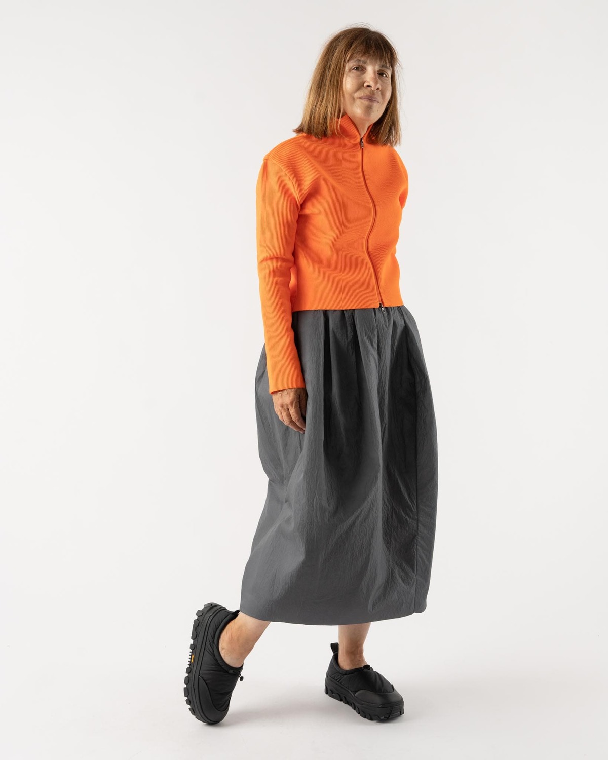 Amomento Mock Neck Zip-Up Cardigan in Orange | Garmentory