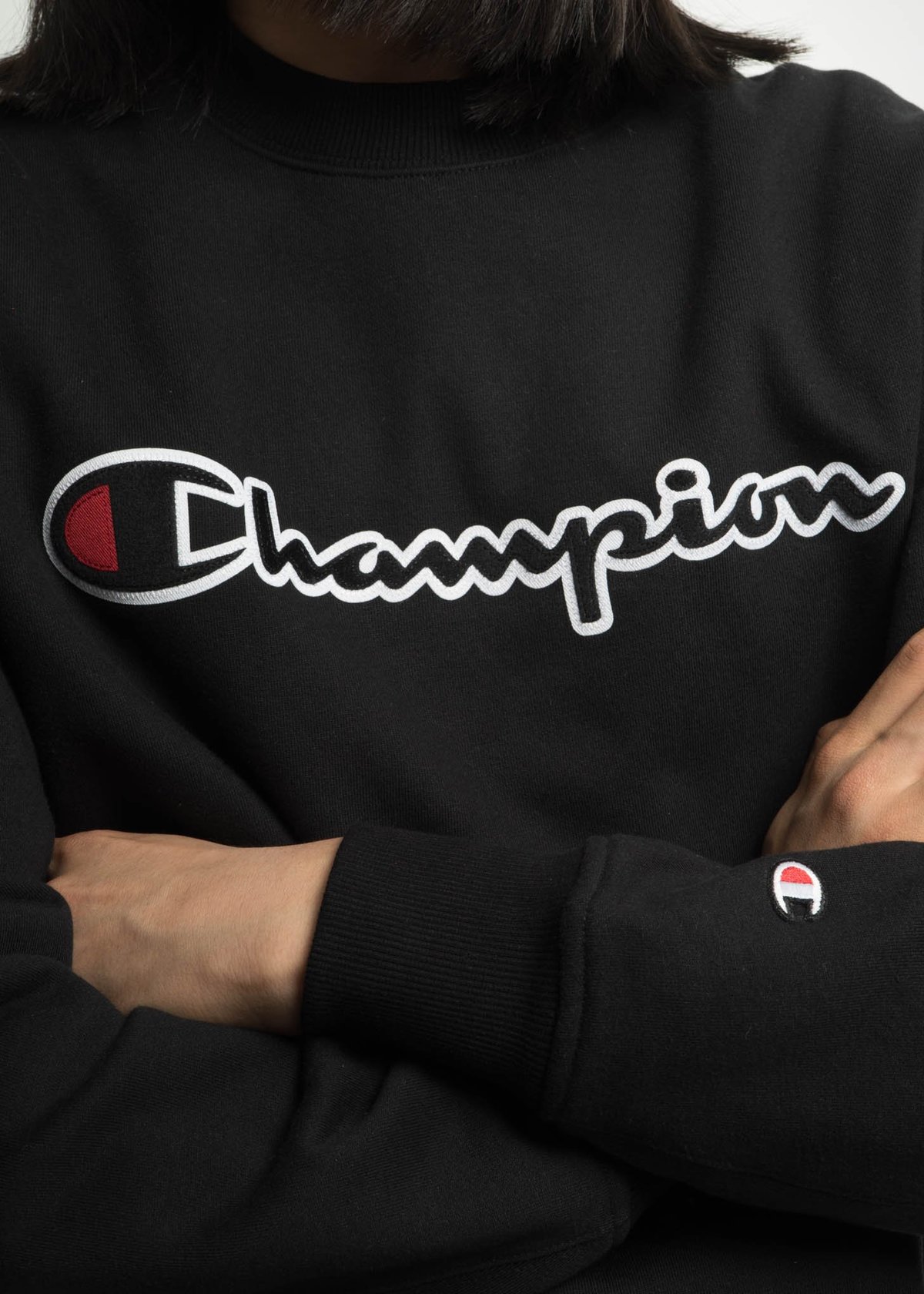 Champion Reverse Weave Black Sweatshirt with Script Applique - Image 2 of 5