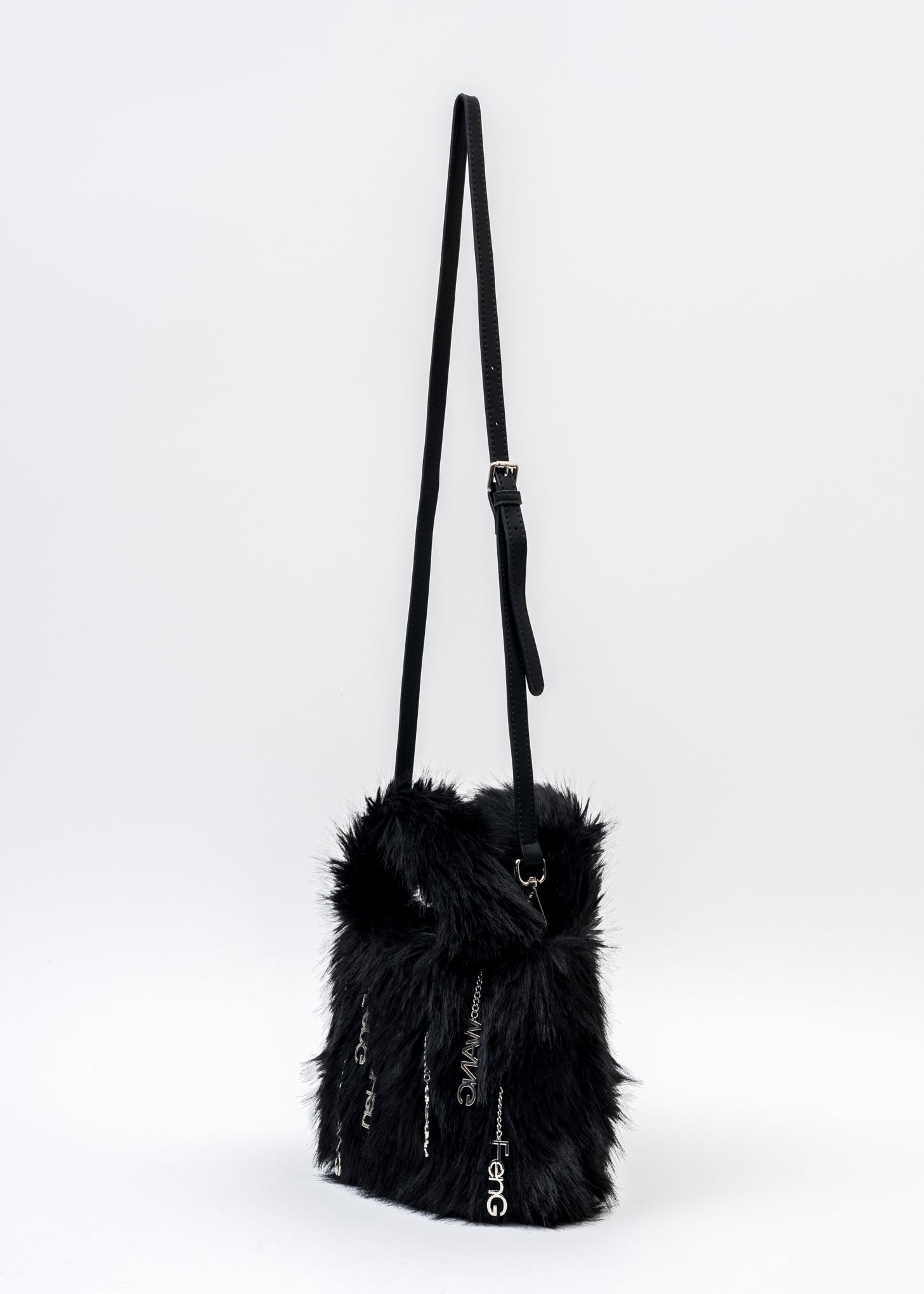 Feng Chen Wang Metal Embellishment Faux Fur Bag Black Garmentory