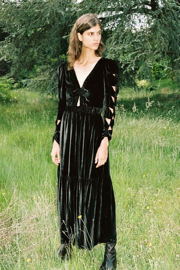 sea black velvet dress Alice Embroidery Velvet Puff Slv Dress