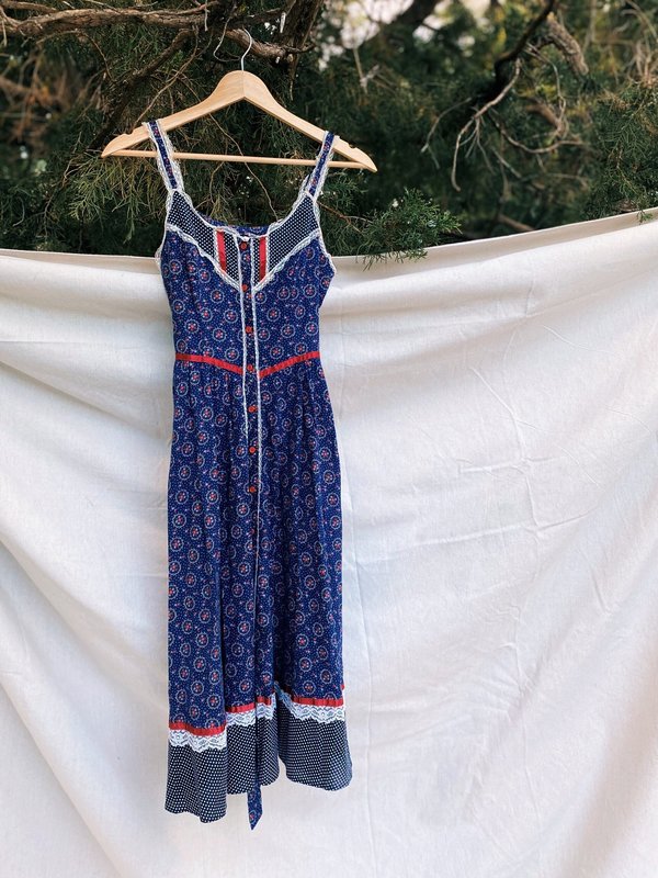 Vintage Gunne Sax PRETTY GIRL PRAIRIE DRESS - Blue | Garmentory