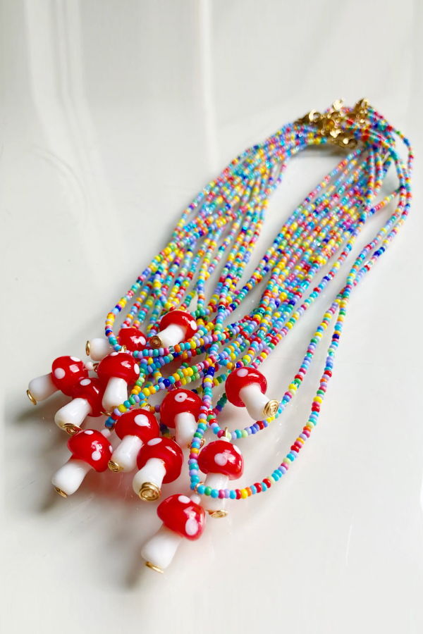 Designed by Emily Ann Mushroom Beaded Necklace - Multi