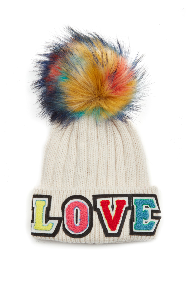 Jocelyn Knitted Love Hat With Multi Faux Fur Pom - Ivory  display picture 3