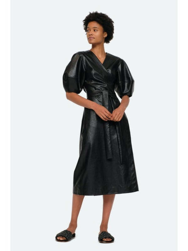 Sea NY Freya Vegan Leather Wrap Dress - Black | Garmentory