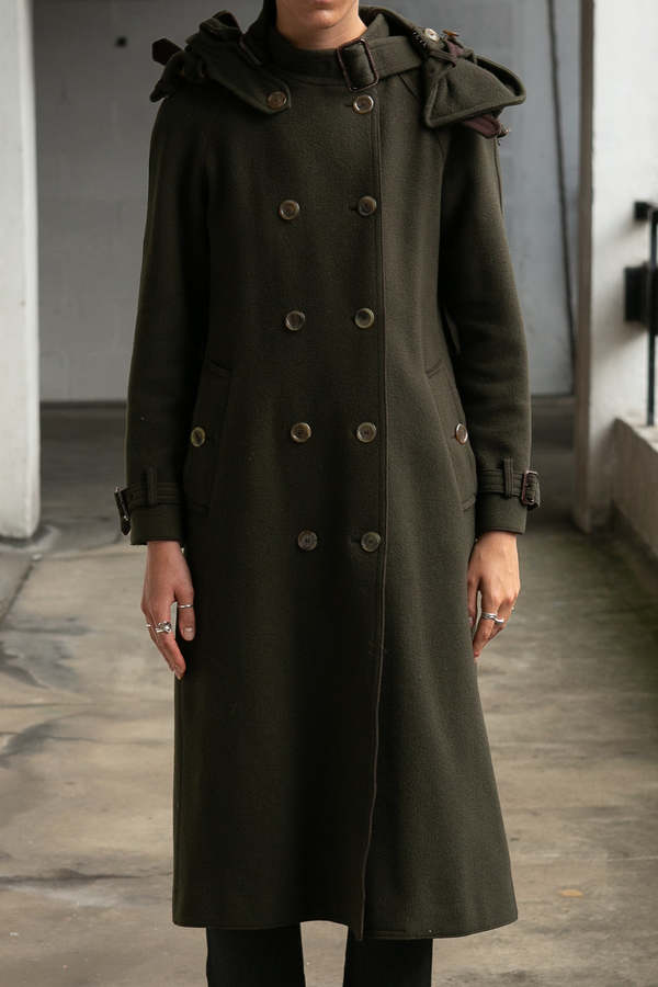 Vintage Moschino Duffle Trench Coat - Khaki Green | Garmentory