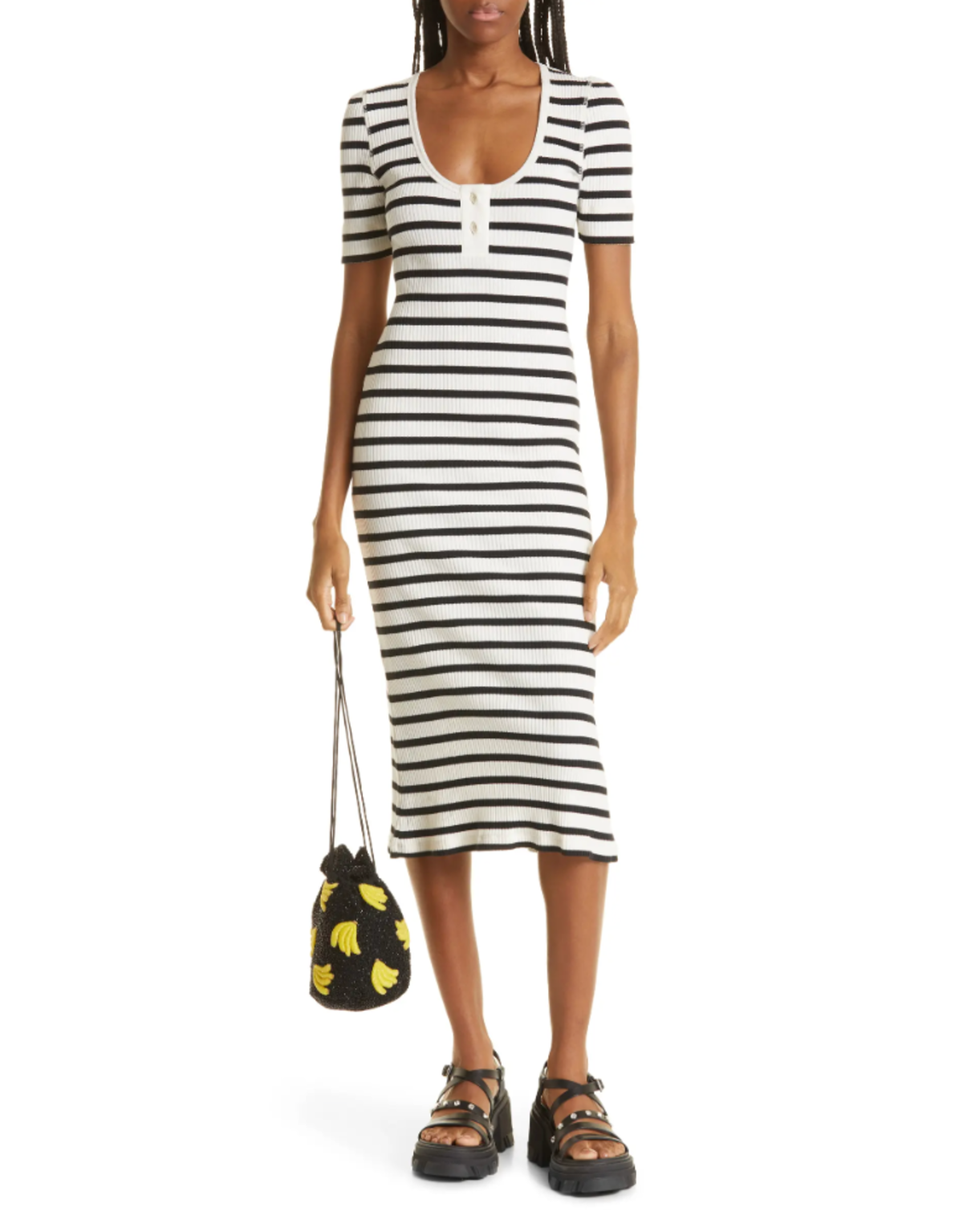 【GANNI】Stripe Cotton Maxi Strap Dress/全国送料無料 Egret Blue Stripe Cotton Midi Strap Smock Dress | GANNI NL