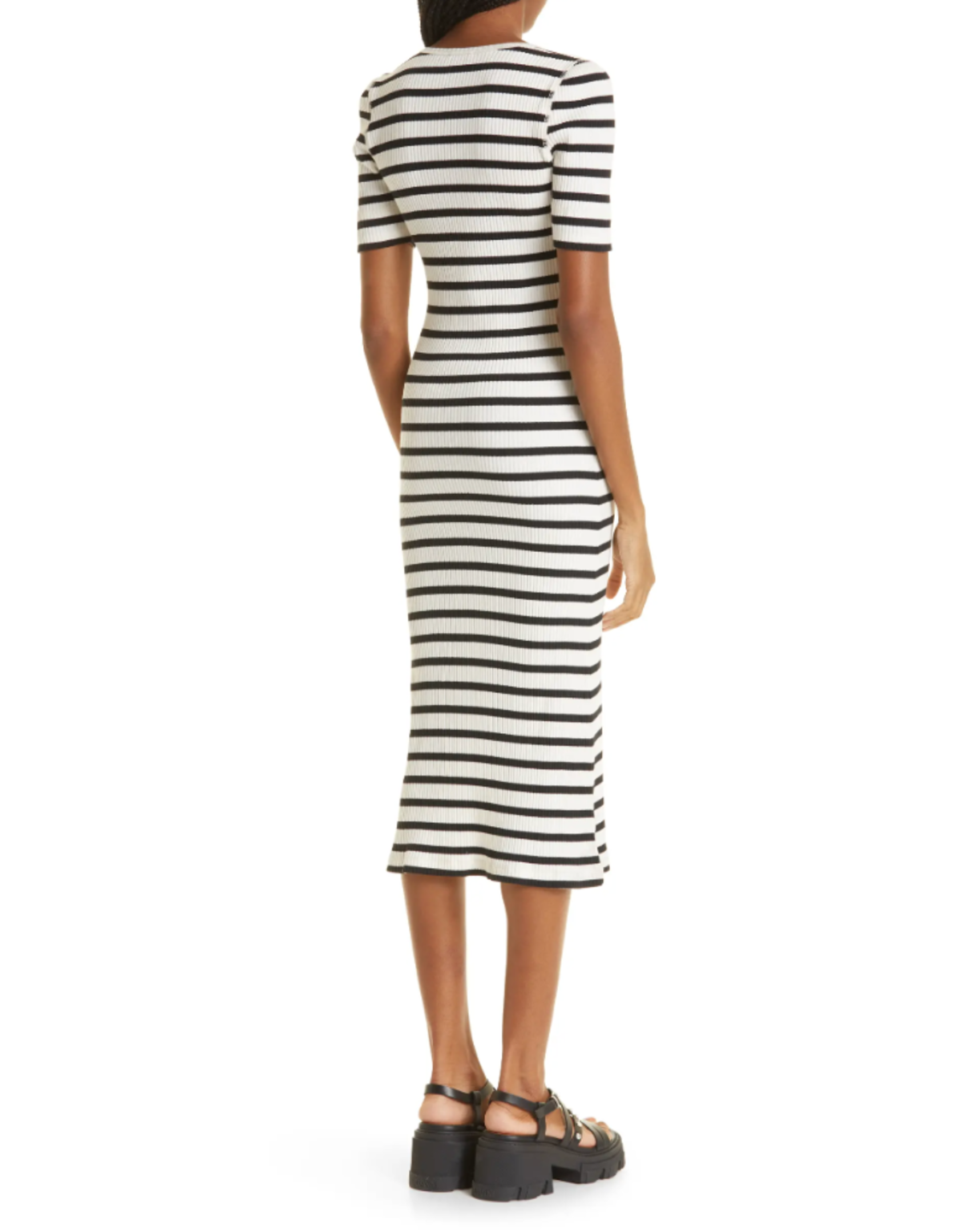 Ganni Cotton Ribs Midi Dress - Black/White Stripe | Garmentory