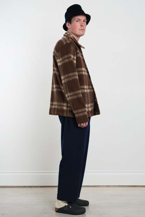 Universal Works Check Soft Wool Fleece Field Jacket - Brown