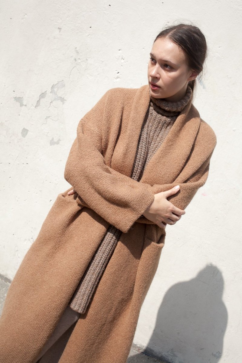 Lauren Manoogian Long Shawl Cardigan in Camel | Garmentory