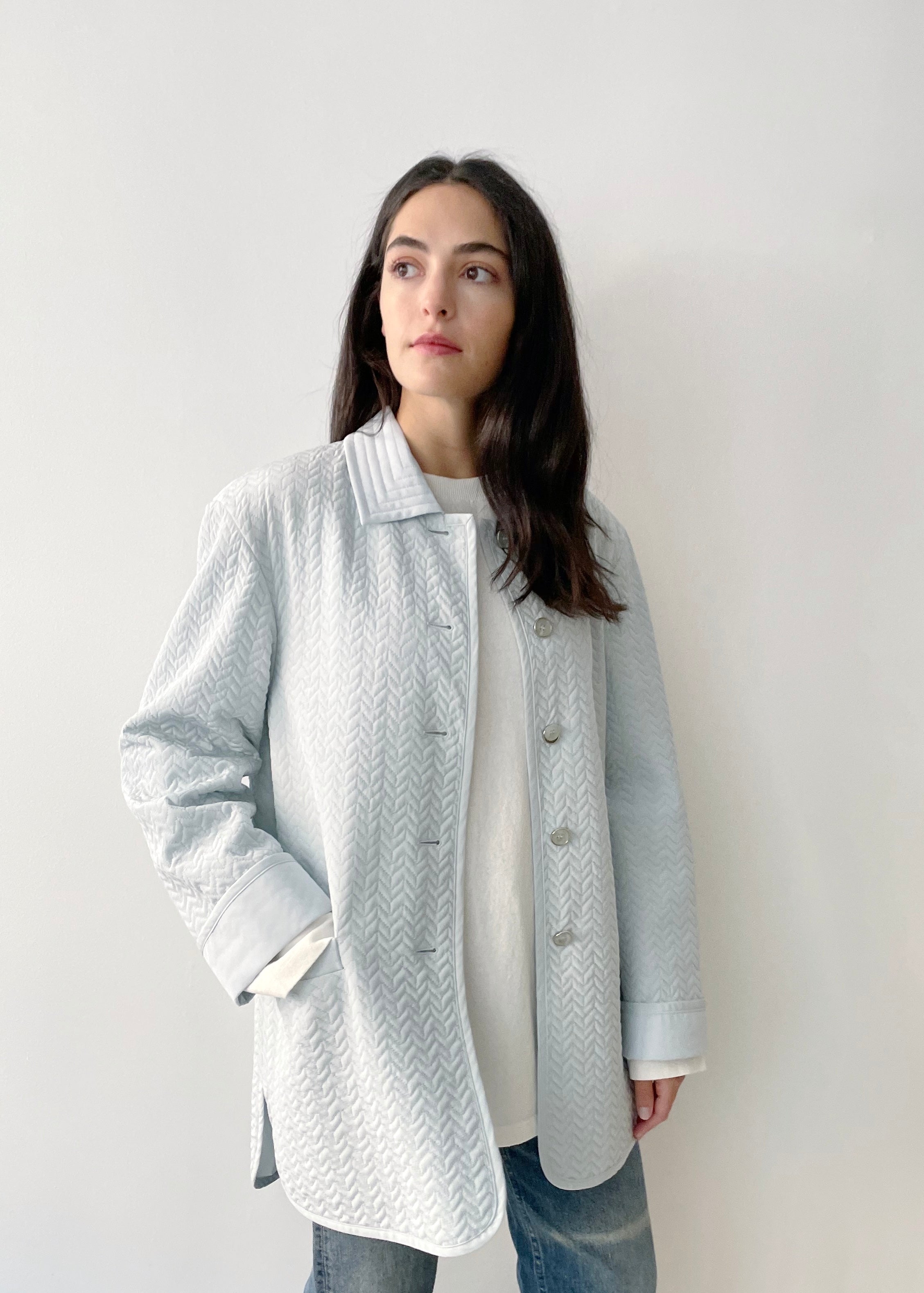 Vintage Silk Escada Quilted Jacket Blue Garmentory