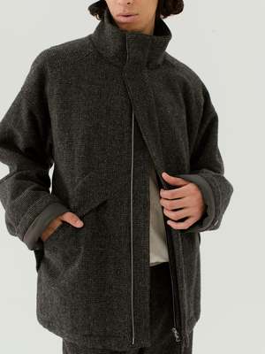 Auralee WOOL HAIRLINE LIGHT TWEED ZIP BLOUSON - TOP CHARCOAL