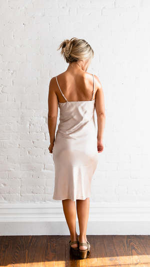 Grade & Gather Cowl Neck Satin Dress - Champagne