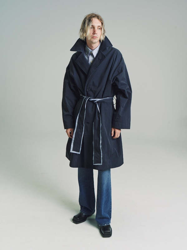 Edward Cuming Checked Generous Coat - Navy Blue | Garmentory
