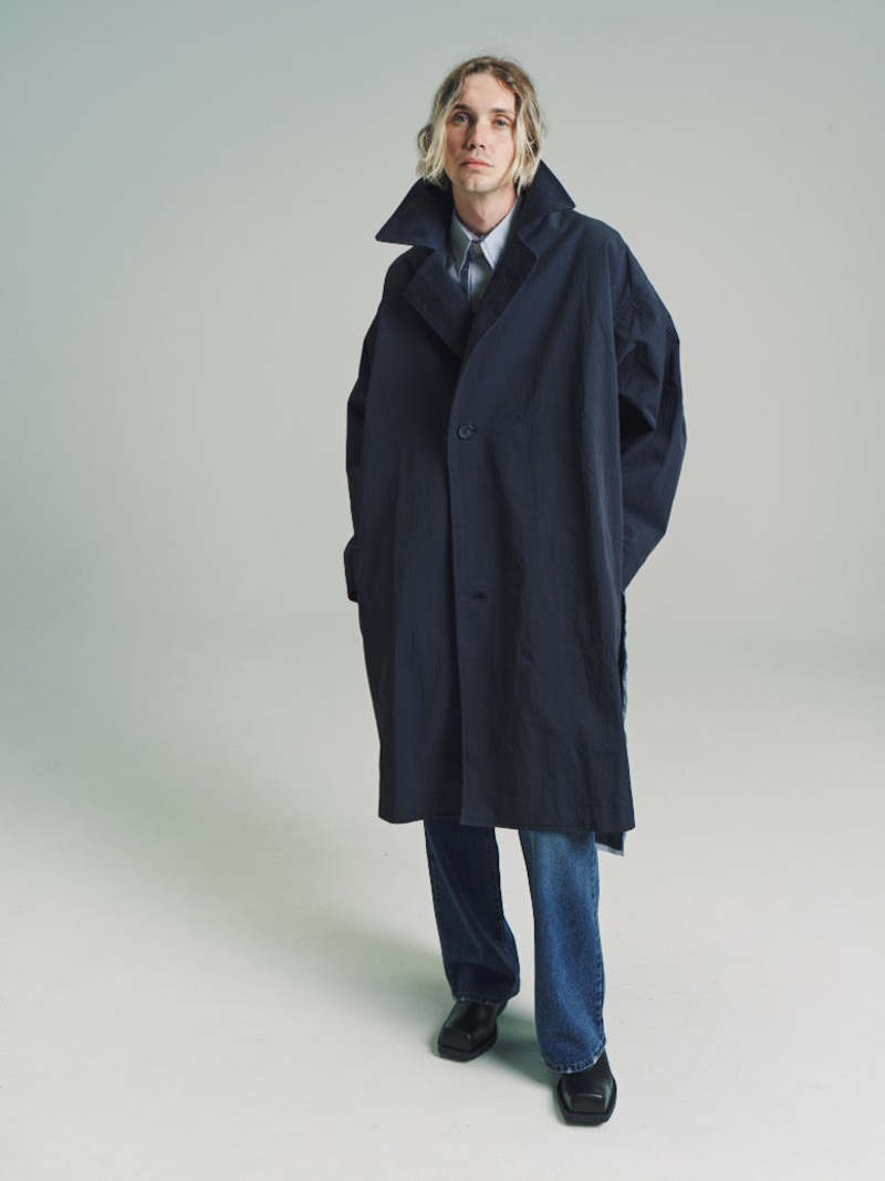 Edward Cuming Checked Generous Coat - Navy Blue | Garmentory