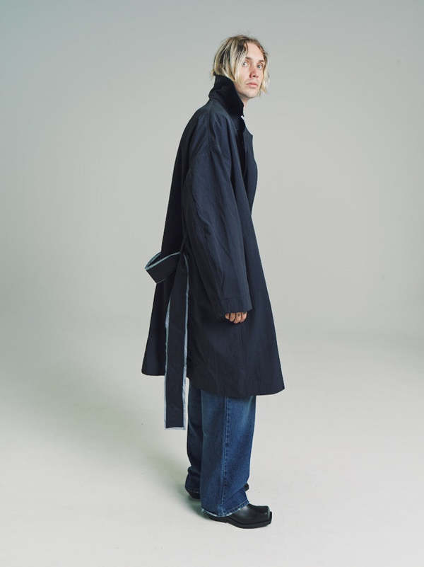 Edward Cuming Checked Generous Coat - Navy Blue | Garmentory