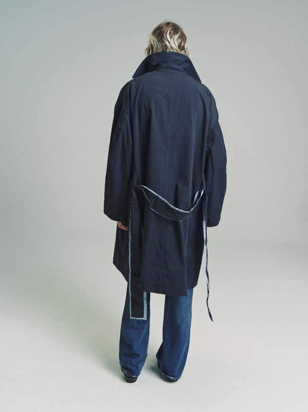 Edward Cuming Checked Generous Coat - Navy Blue | Garmentory