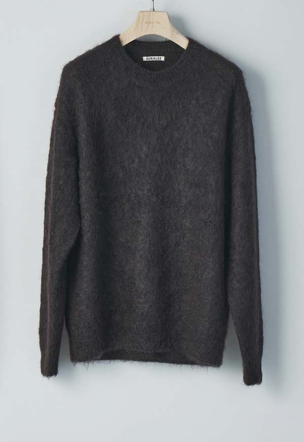 Auralee BRUSHED SUPER KID MOHAIR KNIT P/O - DARK BROWN | Garmentory