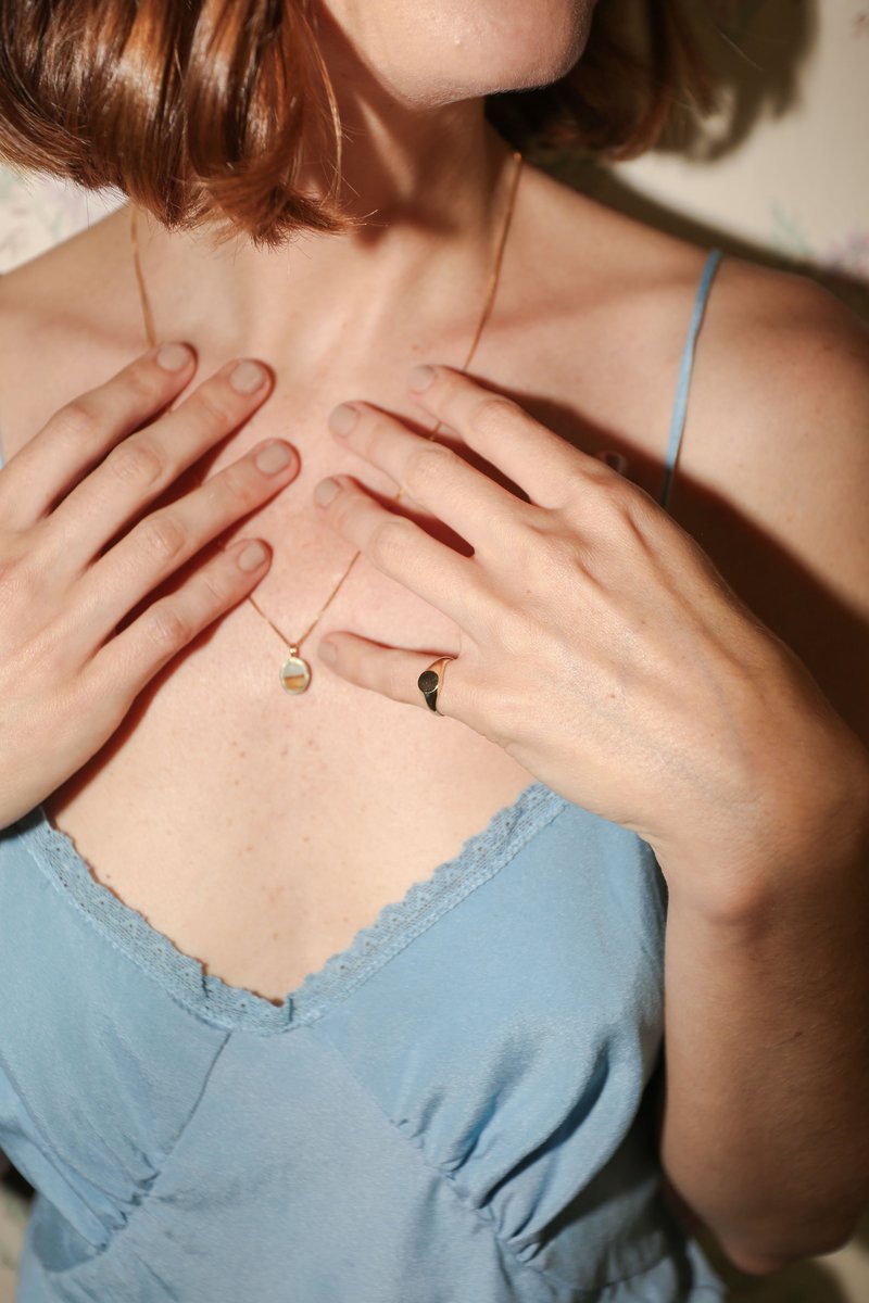 Hannah Inlay Signet Pendant Necklace in Yellow Gold Garmentory